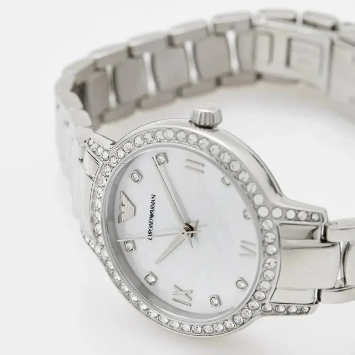 Emporio Armani Cleo Crystals Mother Of Pearl Dial Silver Steel Strap Watch For Women - AR11484 - Image 4